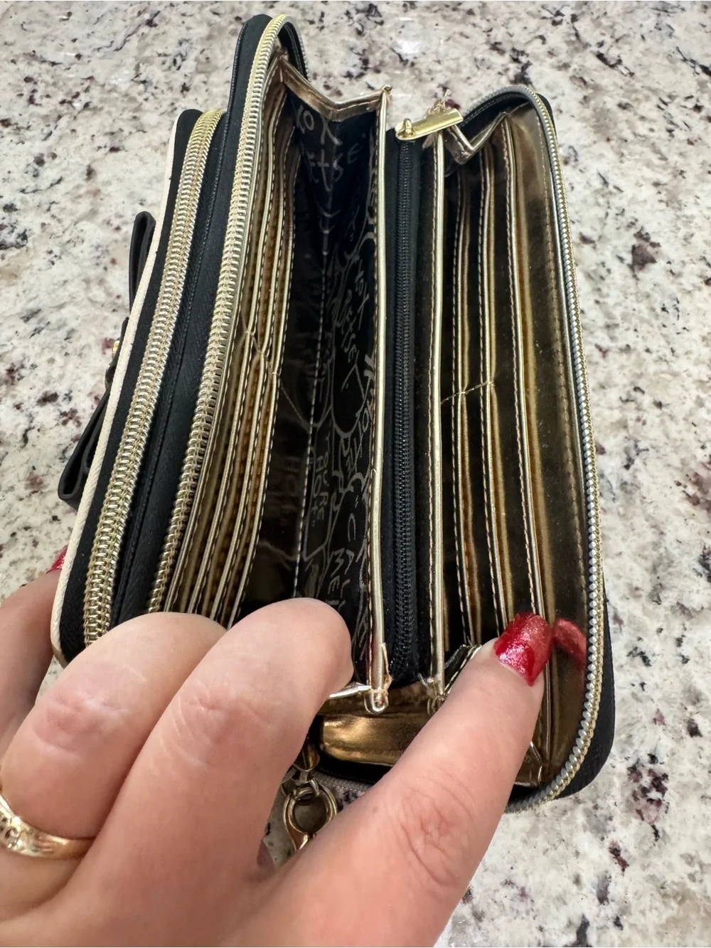 Betsey Johnson Quilted Heart Wristlet with double zip